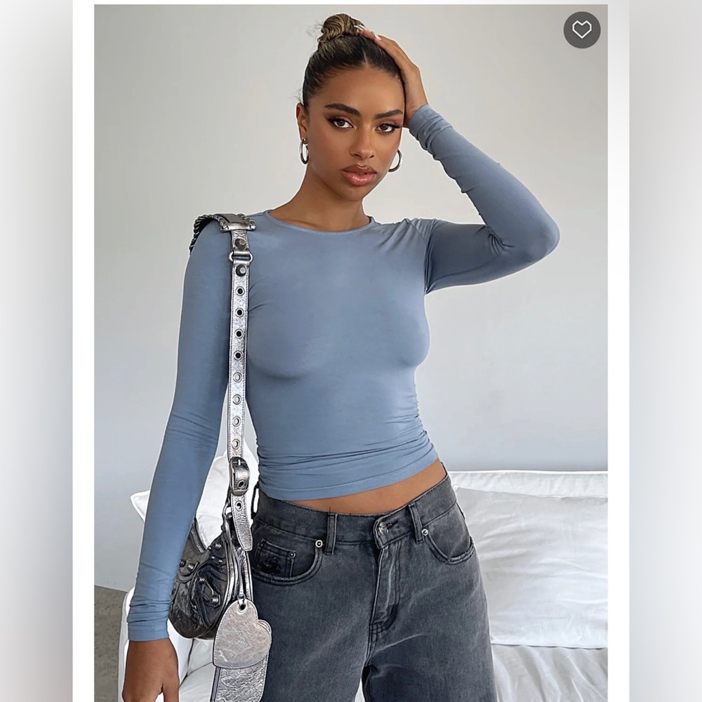 WhiteFox Boutique - Only For Tonight Long Sleeve Top Steel